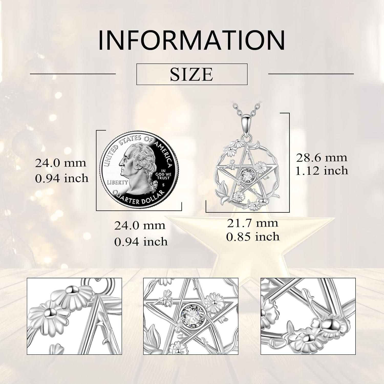 Pentagram Daisy Necklace for Women 925 Sterling Silver Birthstone Pentacle Pendant Necklace Pentacle Jewelry Birthday Gifts - Image 5