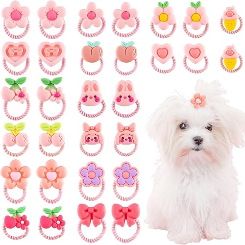 30 bonitos lazos para perros con bandas de goma, lazos para perros de tamaño pequeño, accesorios para el pelo de perro de flores, lazos hechos a