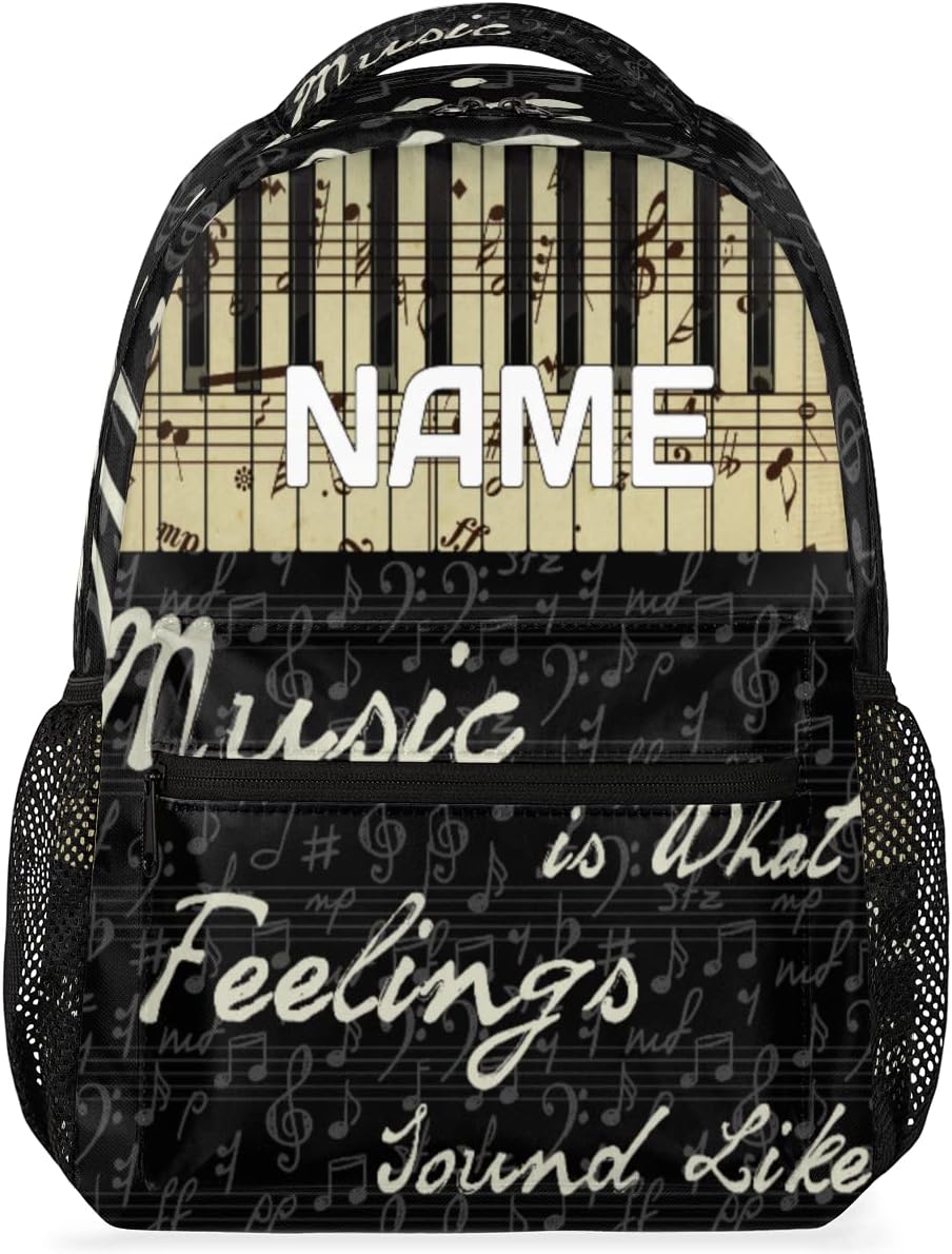 Vintage Piano Music Custom Backpack for Kids Boys Girls Music Notes Personalized School Bookbag for College Elementary Middle School Bag Casual Daypack Laptop Bag for Women Men