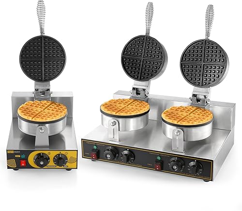 Dyna-Living 110V 1200W Commercial Waffle Maker & 110V 2400W Double Heads Waffle Maker, Electric Waffle Iron Nonstick Waffle Bowl Maker for Household