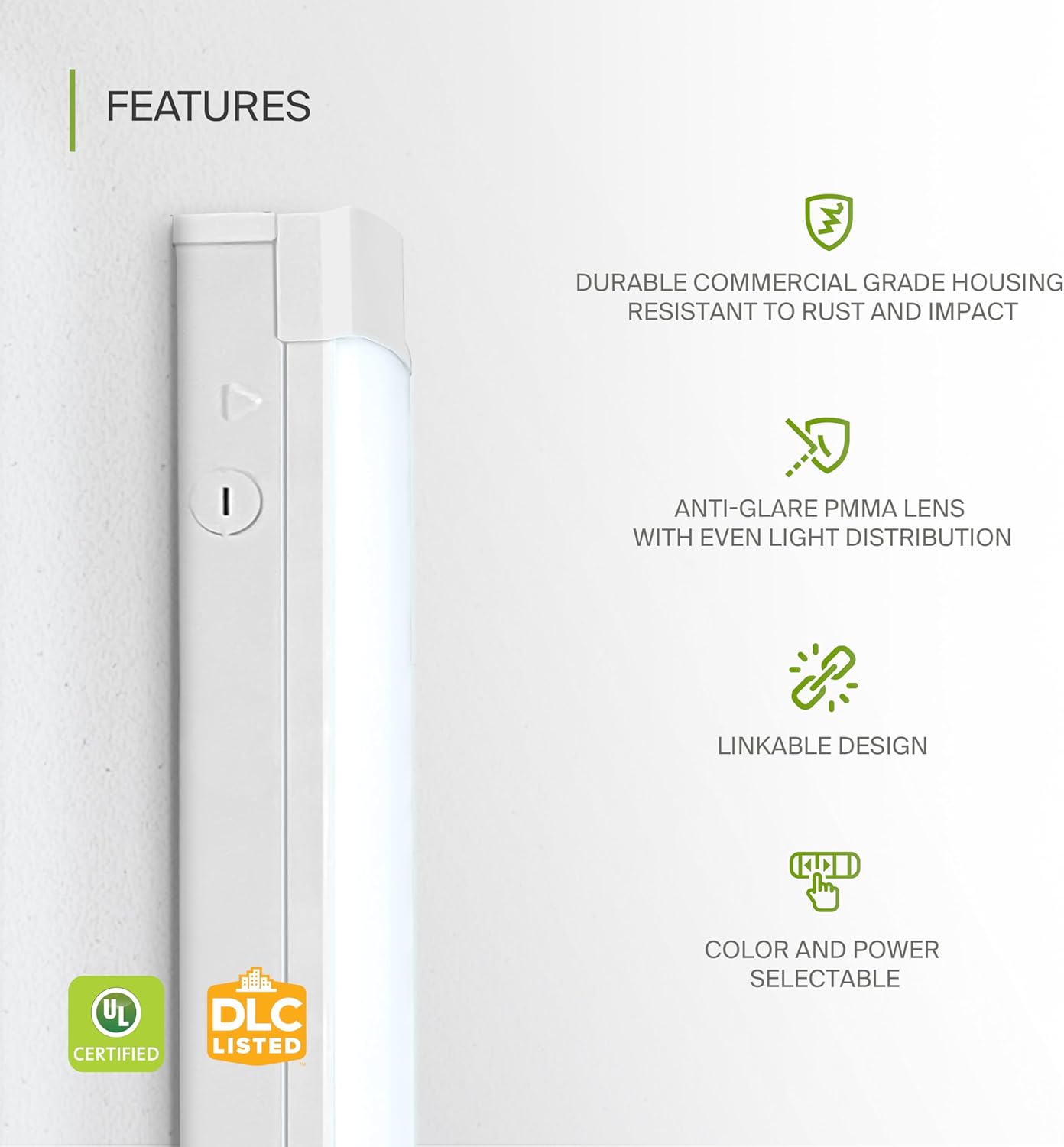 ASD 8ft LED Linear Strip Light Fixture with Q-Base | UL DLC 55W-80W 120-277V Linkable LED Shop Light | 3500K-5000K Adjustable Dimmable Office & Workshop Commercial Ceiling Lighting, 6 Pack