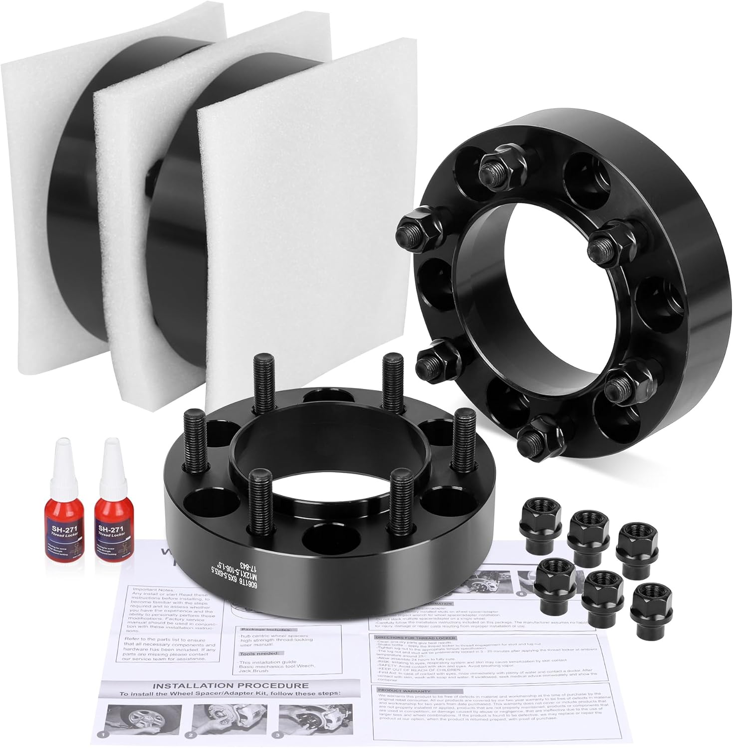 6x5.5 Hubcentric Wheel Spacers for 1995-2023 Tacoma 1989-2024 4Runner with ET Lug Nuts, 1.5 inch 6x139.7 Forged Spacer with 12x1.5 Studs & 106mm Hub Bore Tundra FJ Cruise Fortuner Sequoia GX460 GX470