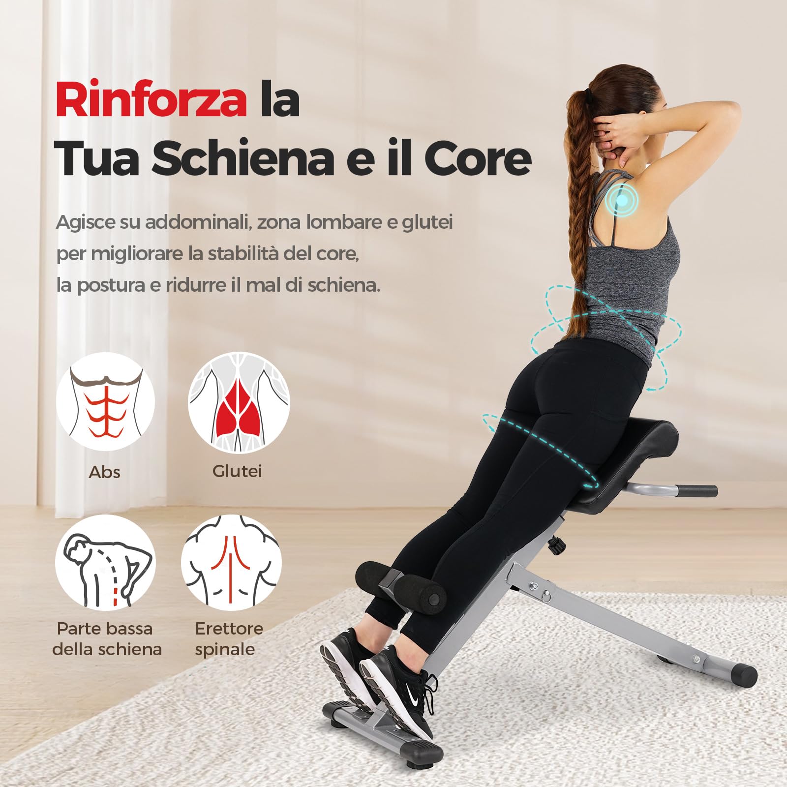 Sunny Health & Fitness Panca Hyperextension Roman Chair Pieghevole con Estensioni Schiena, Panca Addominali per Glutei e Addome, Inclinazione Regolabile e Attrezzatura Multifunzionale Robusta