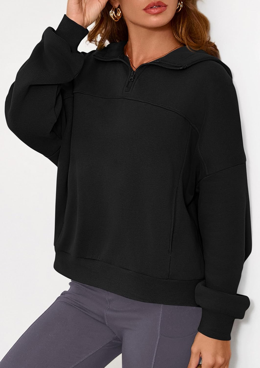 PRETTYGARDEN Womens Hoodies Cropped Fleece Sweatshirts 2025 Fall Fashion Quarter Zip Pullover Long Sleeve Tops Winter Clothes - Image 3