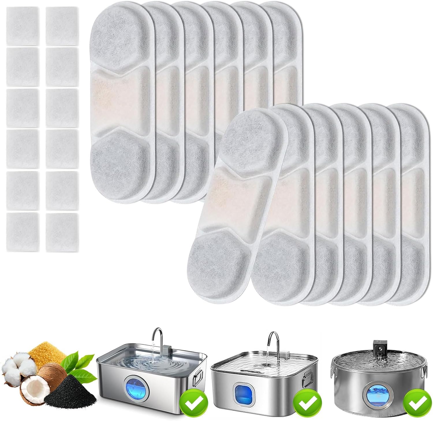 12 Pack Dog Water Fountain Filter for Zuqqony/MAILOFY/FIYOVA 12L&16L Stainless Steel Fountain,Dog Water Filter Replacement for Automatic Water Dispenser,6 Month Set,with 12 Sponge