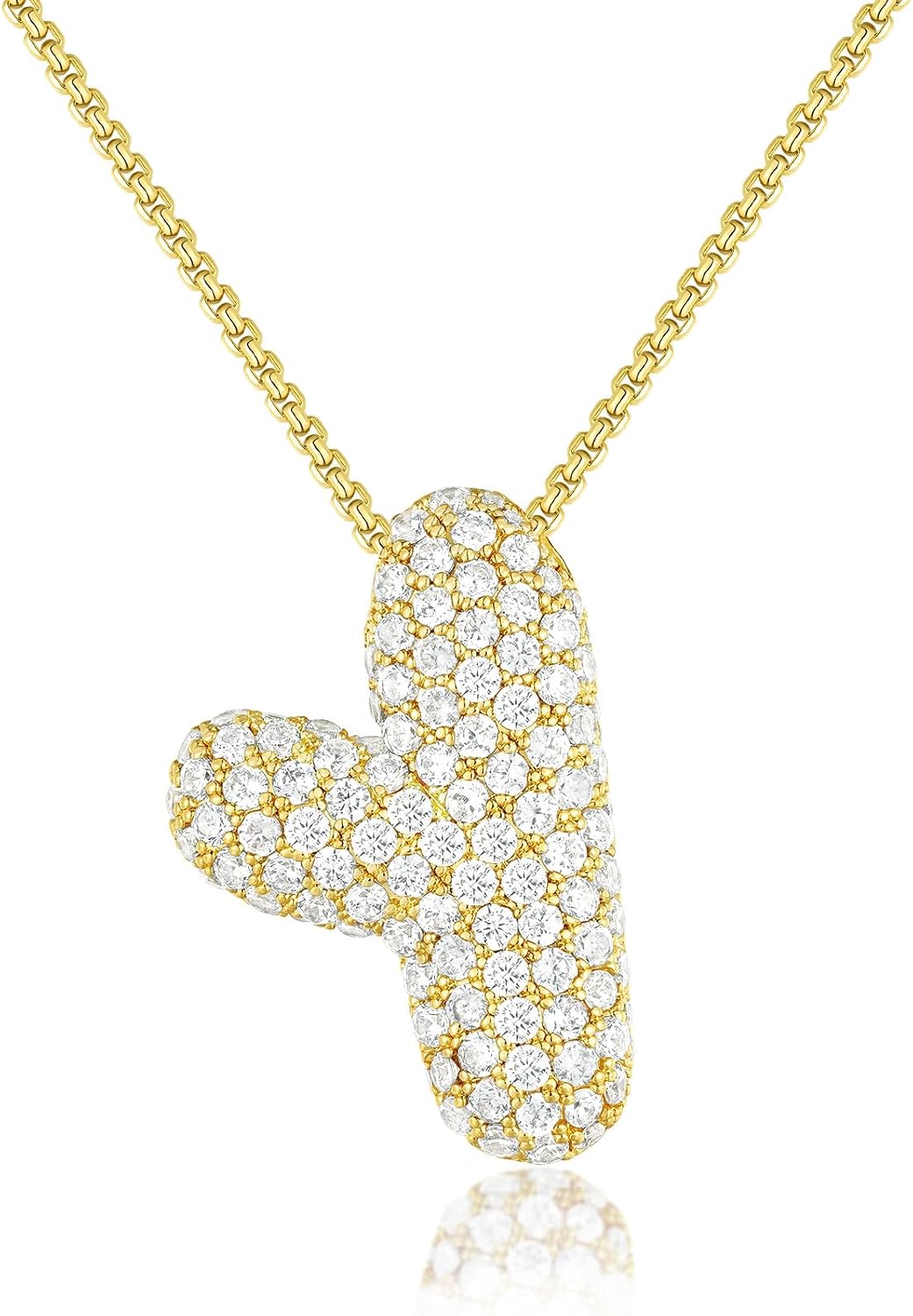 KissYan Bubble Letter Necklace, 14K Gold Plated Balloon Initial Pendant Box Chain Necklace Dainty Pave CZ Jewelry Gift for Women
