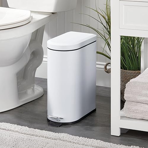 Miniatura 2 de mDesign Cubo de basura de acero inoxidable de 10 litros2.6 galones para baño, dormitorio, oficina en casa, cubo de basura en forma de D con pedal de