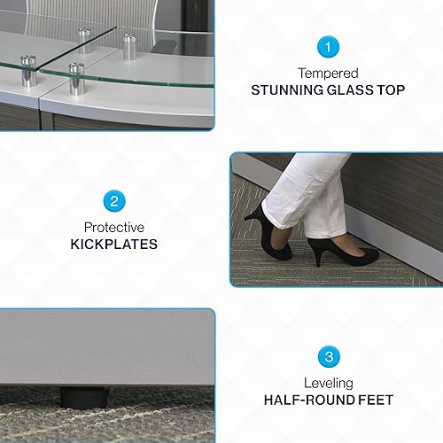 Miniatura 11 de NBF L Shaped Modern Reception Desk with Counter - 79" W x 63" D Retail Checkout Counter - Curved Front Desk Reception Counter - Countertop Welcome