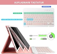 HOTLIFE Bluetooth Billentyűzet Tok iPad 10.2" - Mágneses QWERTZ Német Billentyűzet Rózsaszín 4