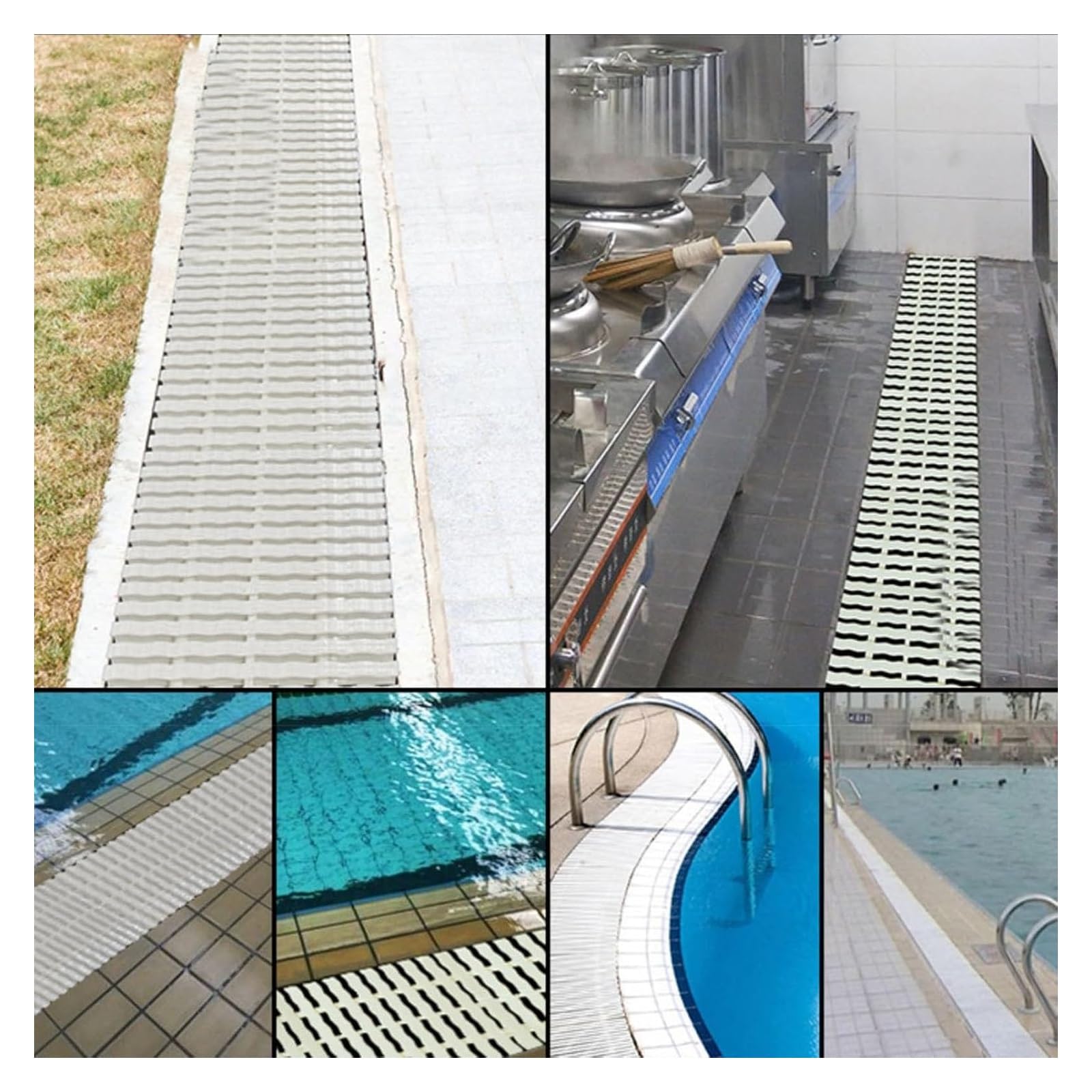 Rejillas para Piscinas, Rejillas Resistentes para Piscinas, Paquete de 12 Rejillas de Drenaje para entradas de vehículos, Patios y terrazas - Rejilla de canalón de 30x100cm con Tres desagües