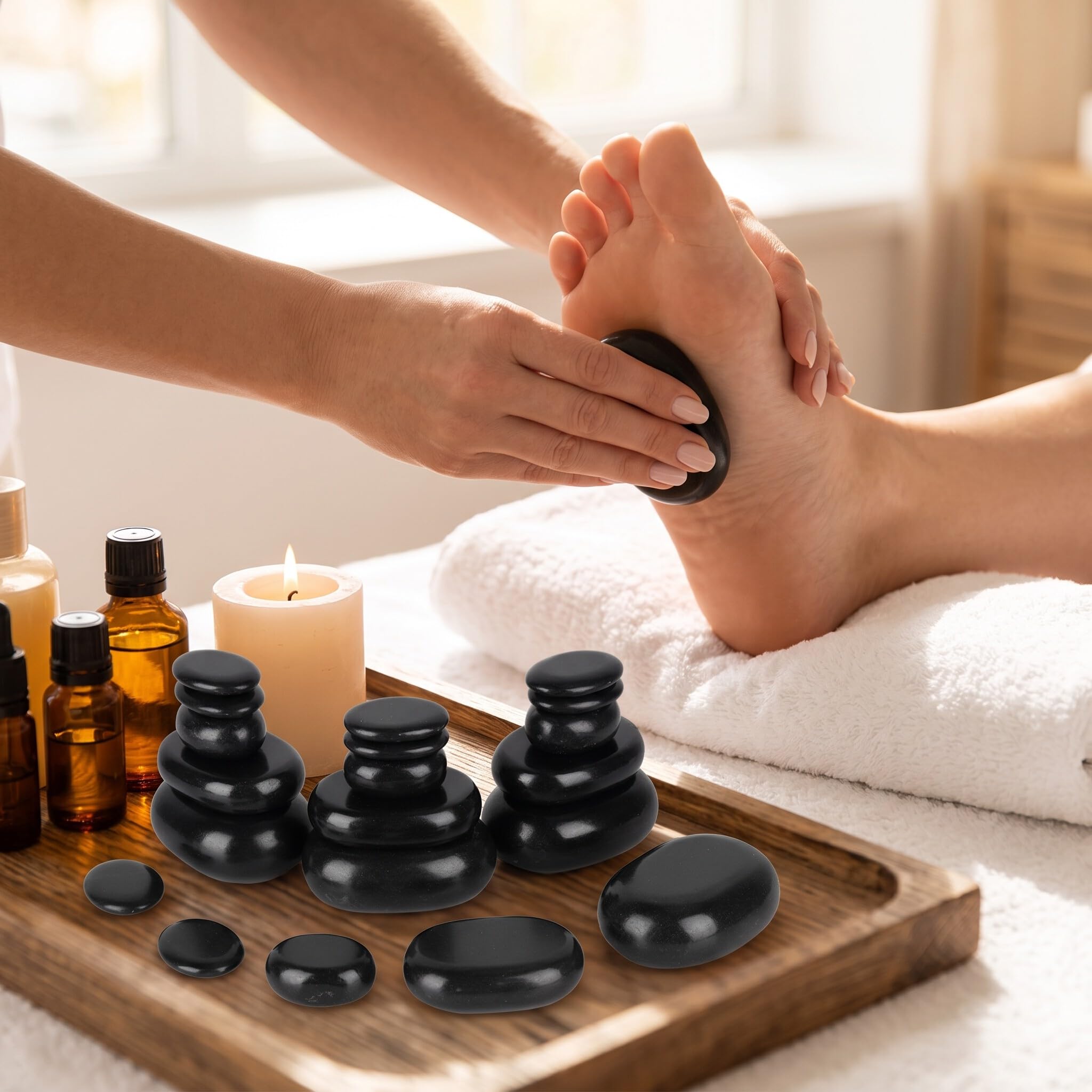 lyrlody Juego de 20 piedras de masaje calientes para espalda y cuerpo, piedras de lava calentadas para relajación, juego de masaje con piedras calientes