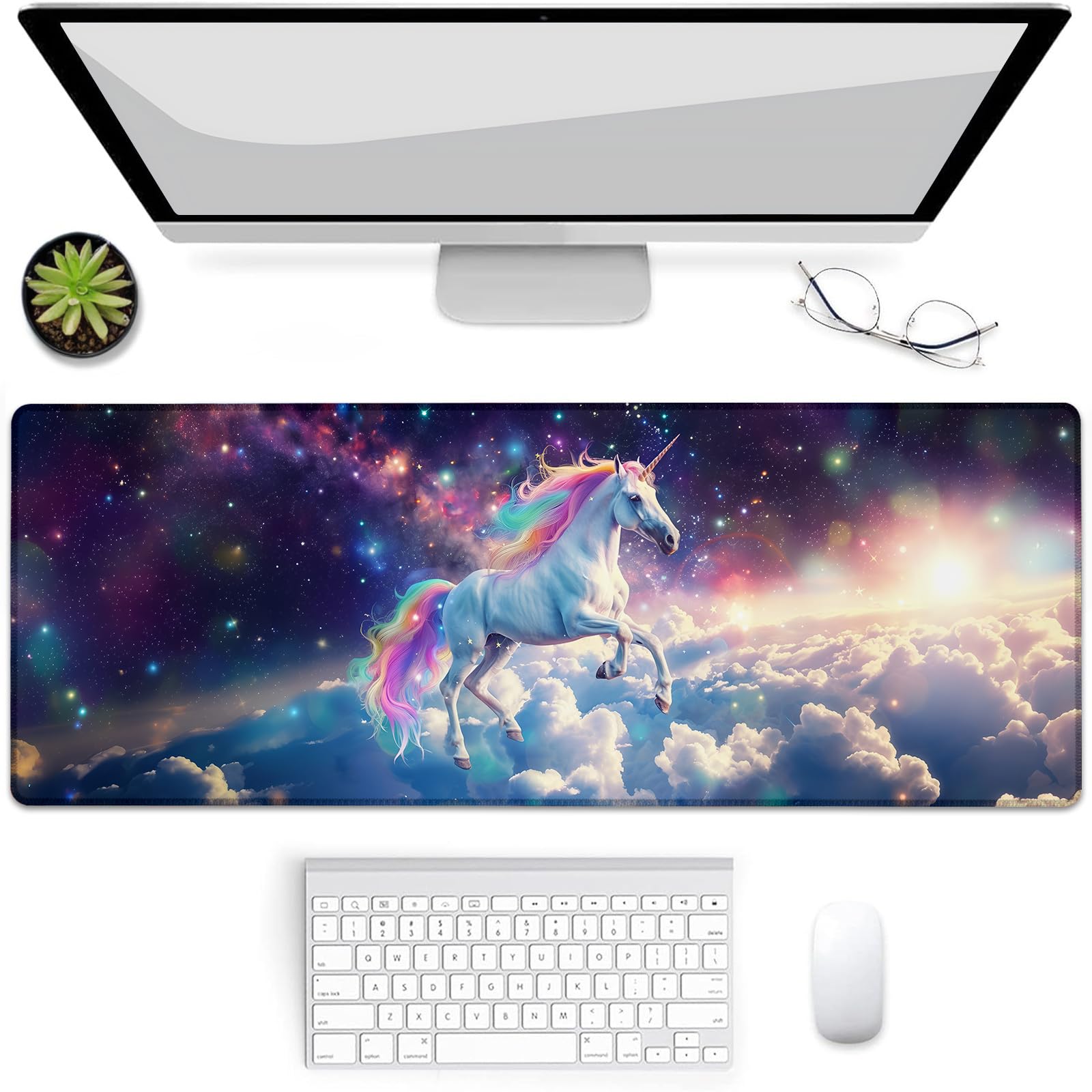 Galaxy Unicorn Gaming Mouse Pad, Mouse Pad, Desk Mat, Non-Slip Rubber Base MousePads for Computers Laptop Office School Home Accessories Decor Gifts 31.5" x 11.8"