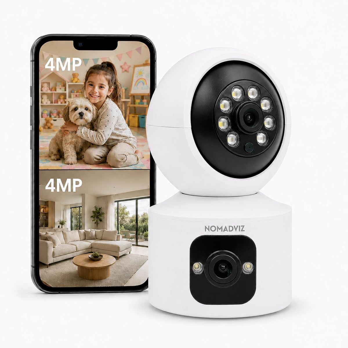 4MP Dual Lens Security Camera Indoor for Pet & Baby Monitor | 350° Pan/90° Tilt Cameras for Home Security, Smart Motion Tracking, Color Night Vision, Two-Way Audio, Compatible with Alexa