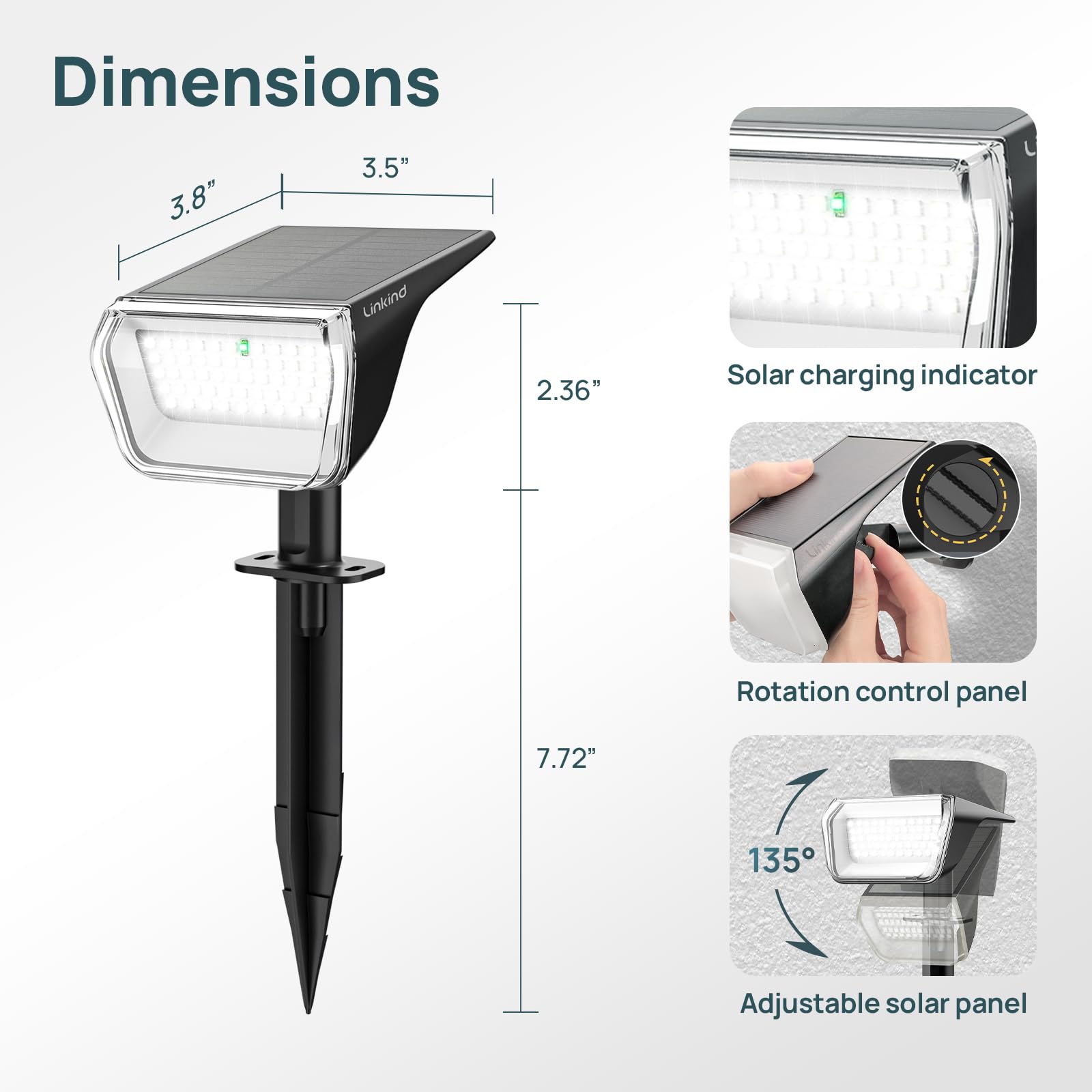 Linkind 60 lampade solari a LED per esterni, 800 lm, durata ultra lunga, luce bianca calda, illuminazione solare da giardino con algoritmo di scarica intelligente, IP67 per vialetti, cortile, 6 pezzi