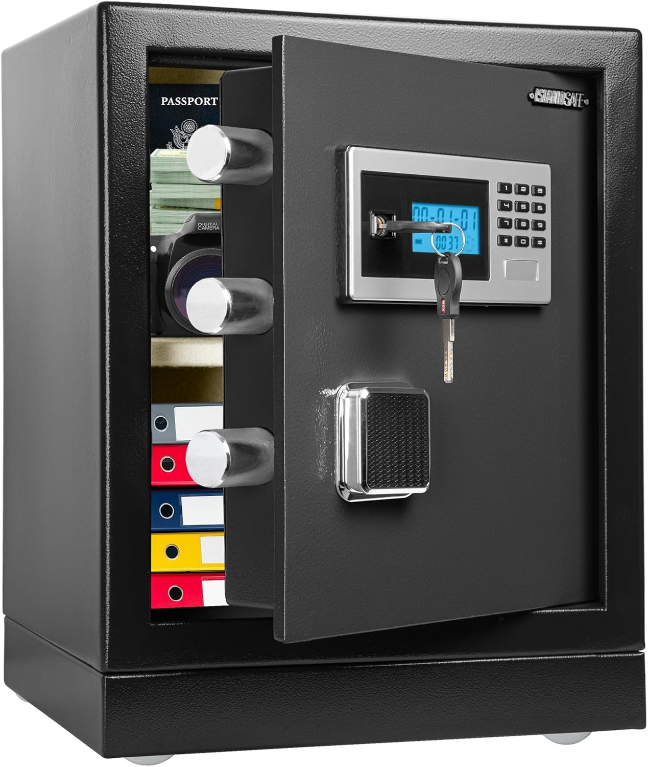 SLANDSAFE – Caja fuerte pesada de 50 libras, caja fuerte grande de acero para oficina de dinero, caja fuerte extraíble con ruedas y alarma