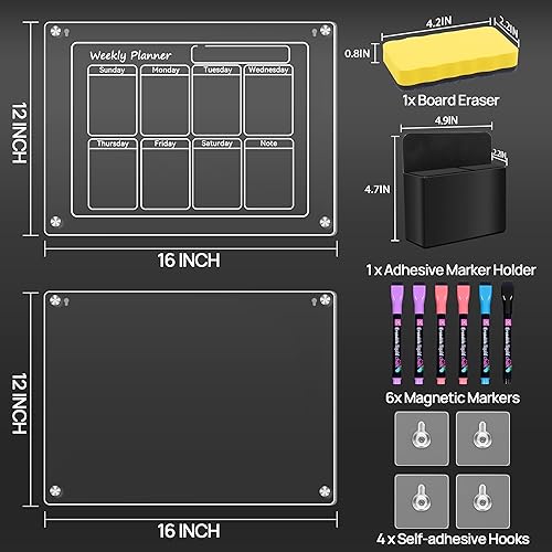 Miniatura 3 de Paquete de 2 calendarios magnéticos para refrigerador, con impresión UV, calendario acrílico mensual y semanal de 16 x 12 pulgadas para refrigerador
