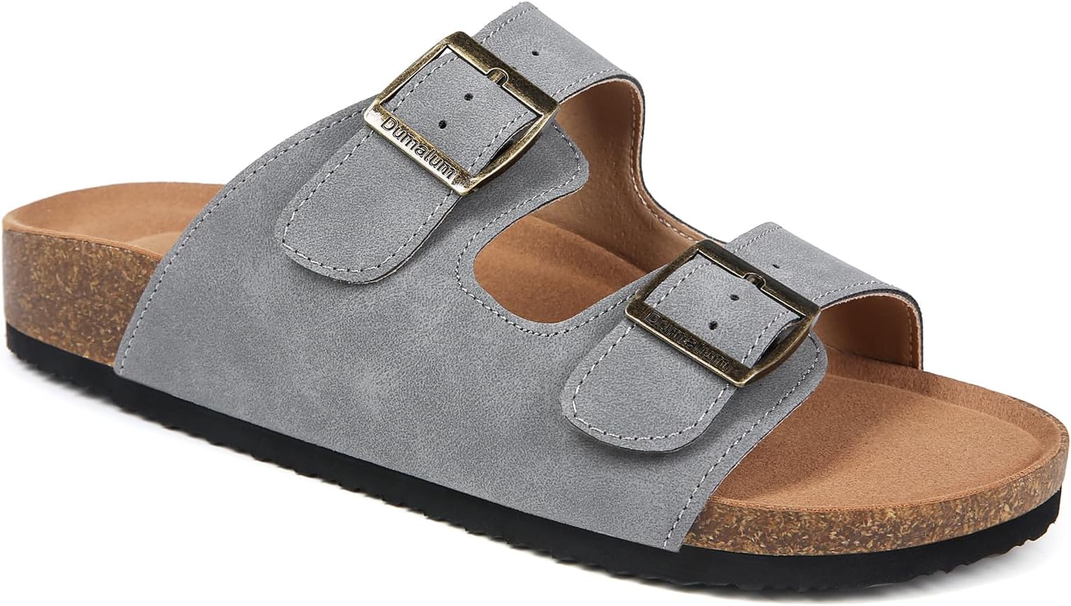 Womens Flat Sandals with Cork Footbed Open Toe Slides Adjustable Slip On Slippers for Summer Beach Sandals Arch Support Size 6-12