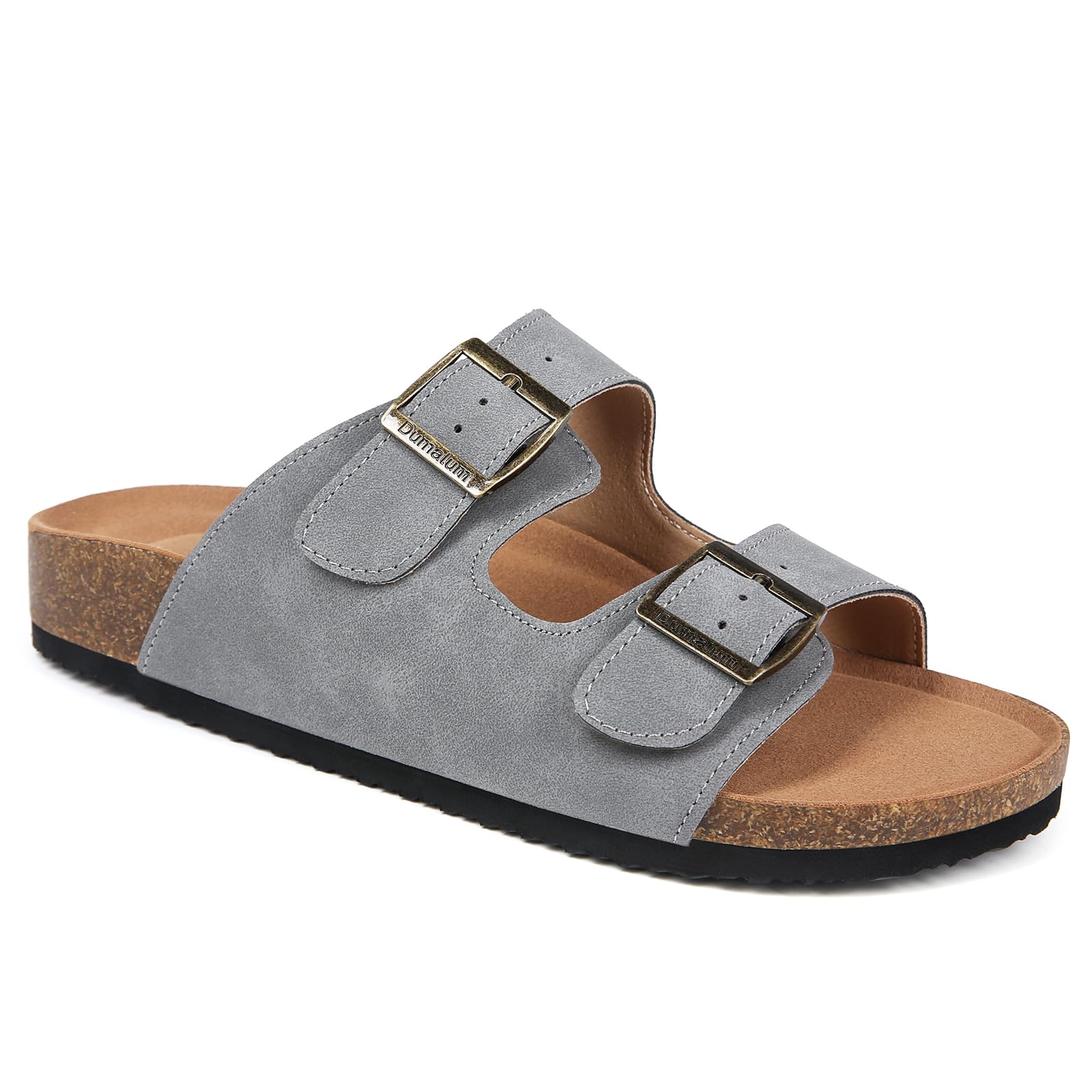 Womens Flat Sandals with Cork Footbed Open Toe Slides Adjustable Slip On Slippers for Summer Beach Sandals Arch Support Size 6-12