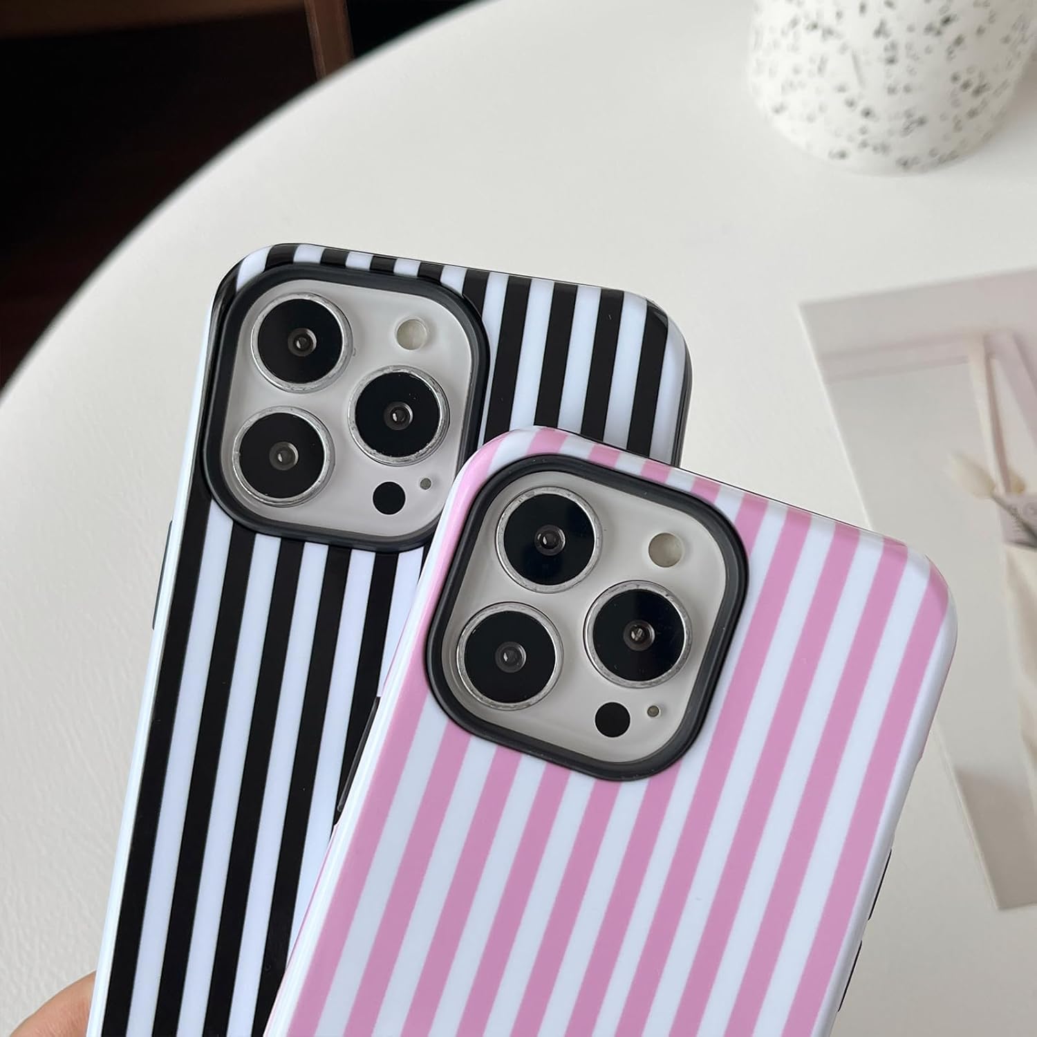 Compatible with iPhone 13 Pro Max Case Cute Aesthetic Striped Phone Case for Women Girl Shockproof Slim TPU and Hard PC Protective Cover (Antique White) - Image 7