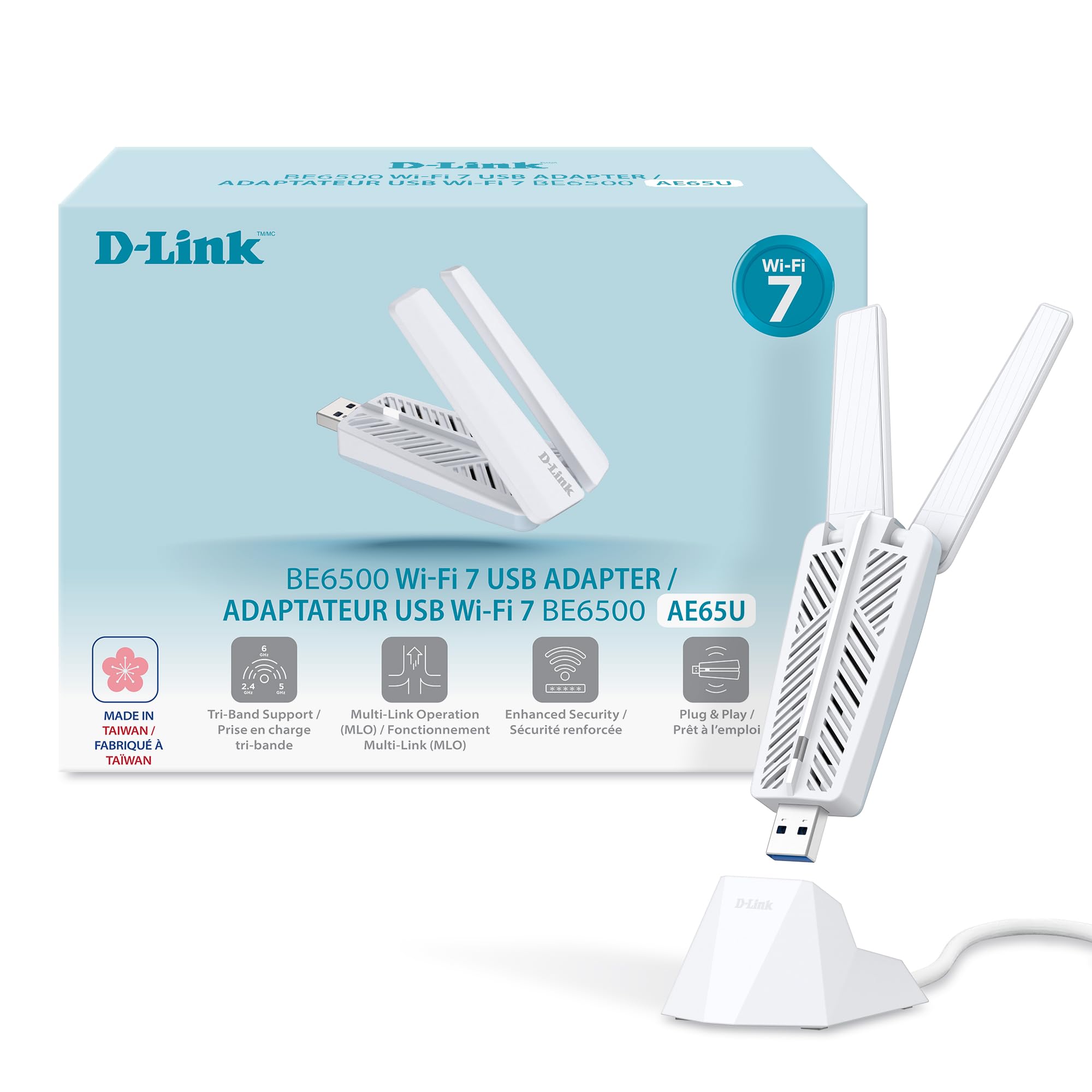 D-Link BE6500 Tri-Band Wi-Fi 7 Wireless USB 3.0 Adapter for Desktop or Laptop PC (AE65U) 2 x High Gain Antennas, 6GHz, 4K-QAM, 160MHz, WPA3 Enhanced Security, Detachable Cradle, Windows 11,10-image-27