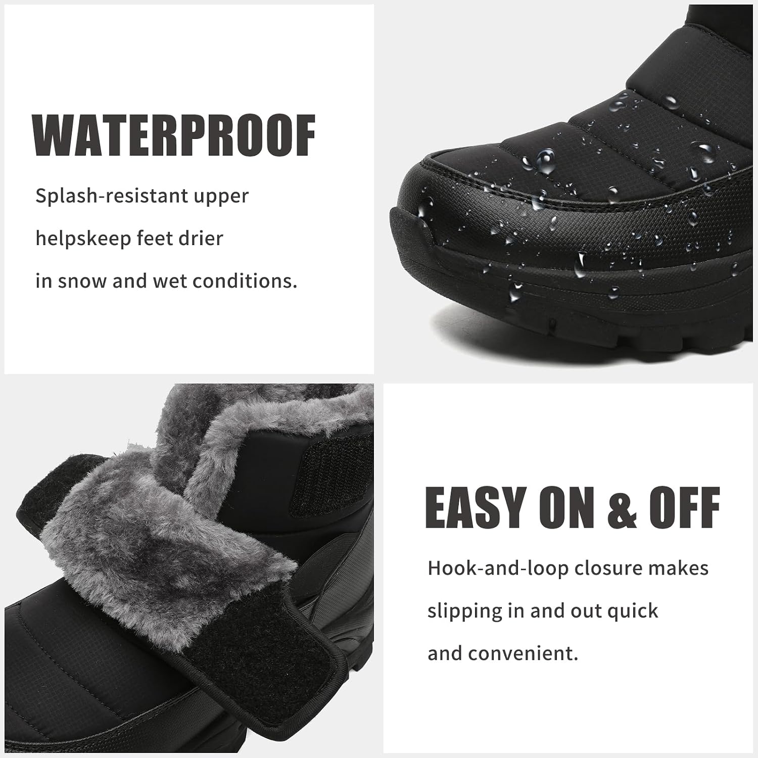 Men's Snow Boots Waterproof Winter Boots Wide Toe Box Warm Fur Lined