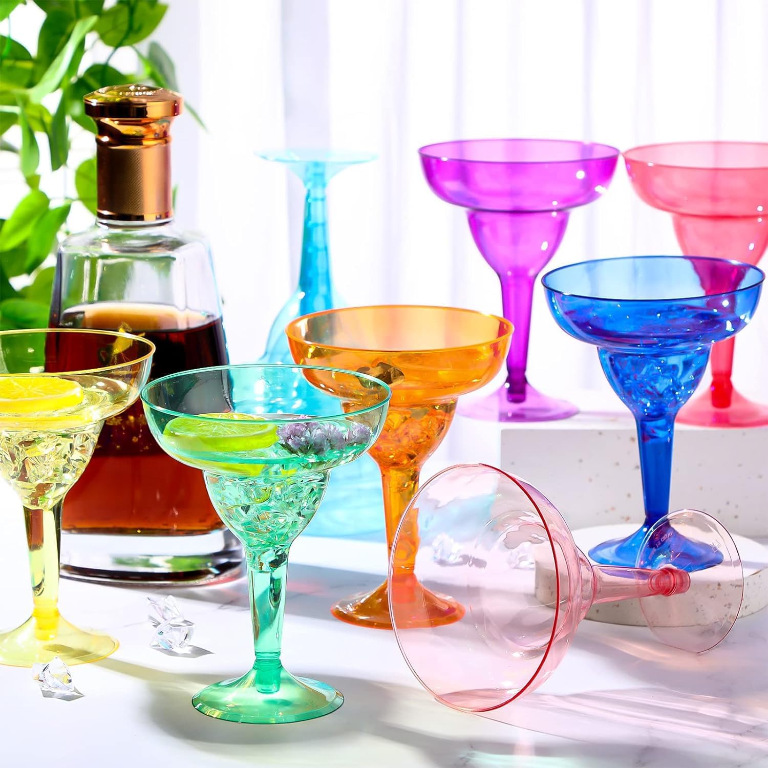 48 Packs Plastic Clear Margarita Glass Cups Bulk 8 Colors 12 oz Disposable Cinco De Mayo Party Decoration for Fun Taco Party Supplies, Neon Cocktail Cups, Mexican Theme for Carnivals, Dia De Muertos