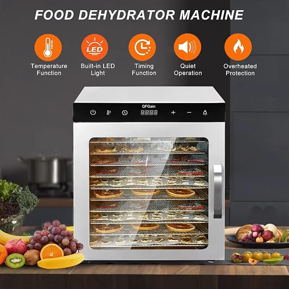 Freeze Drier Dehydrator for Food and Jerky, 10/12 Trays Stainless Steel/Large Capacity Food Dehydrator Machine, with Max 194F Temp Control&24H Timer,12layer-220V,a-10layer