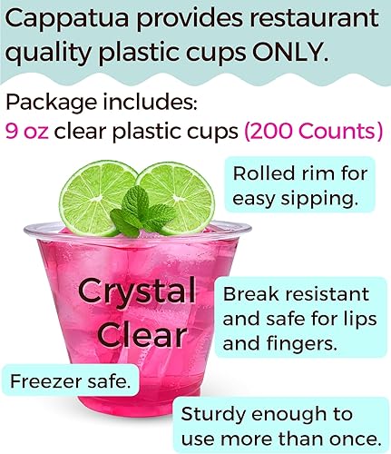 Miniatura 2 de Vasos de plástico transparente de 200 unidades, 9 onzas, vasos de plástico desechables transparentes, vasos transparentes de PET, vasos de vino