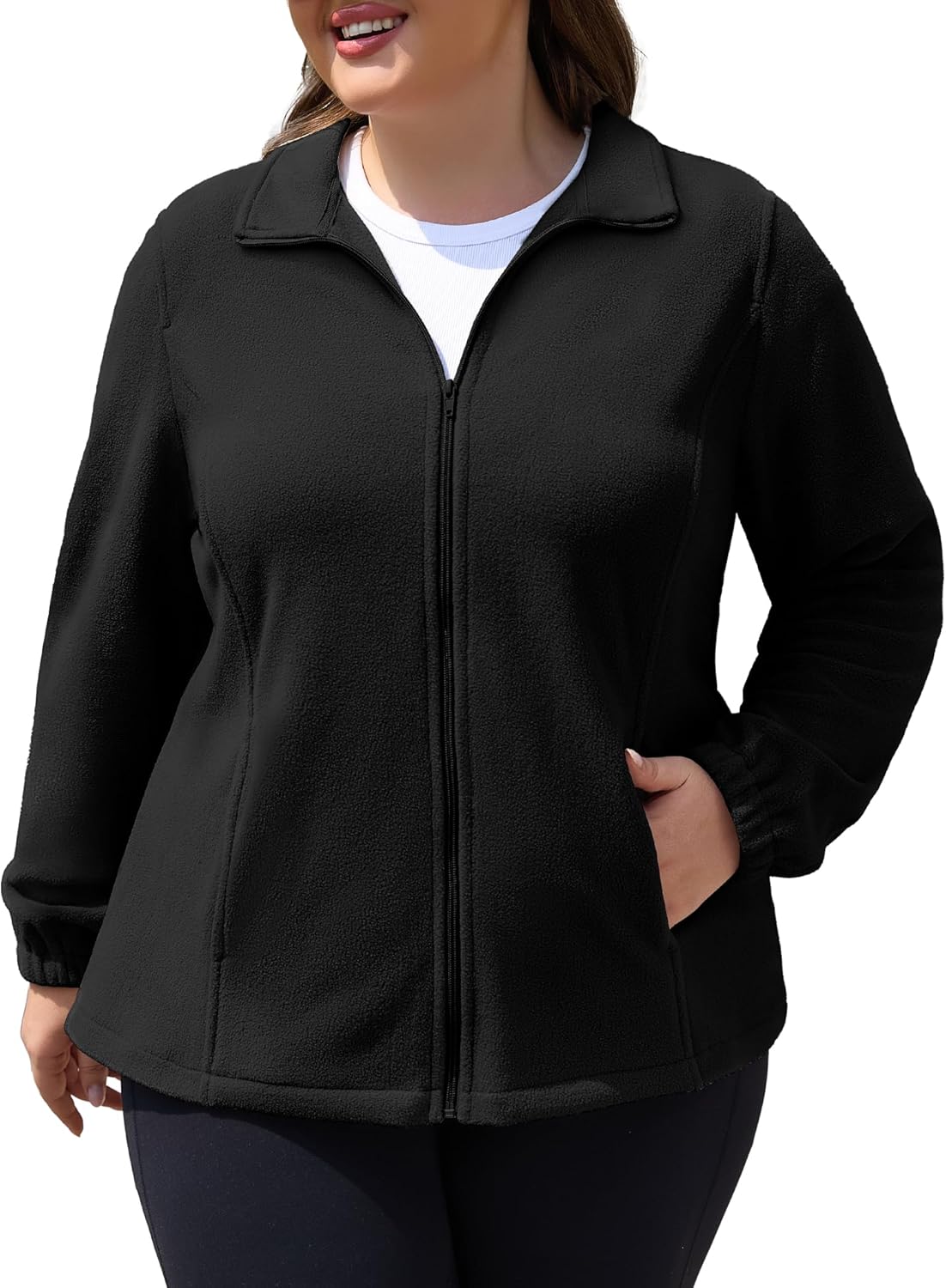 COOTRY Plus Size Fleece Jacket Women Lightweight Zip Up Jackets Soft Warm Long Sleeve Polar Coat with Pockets for Winter