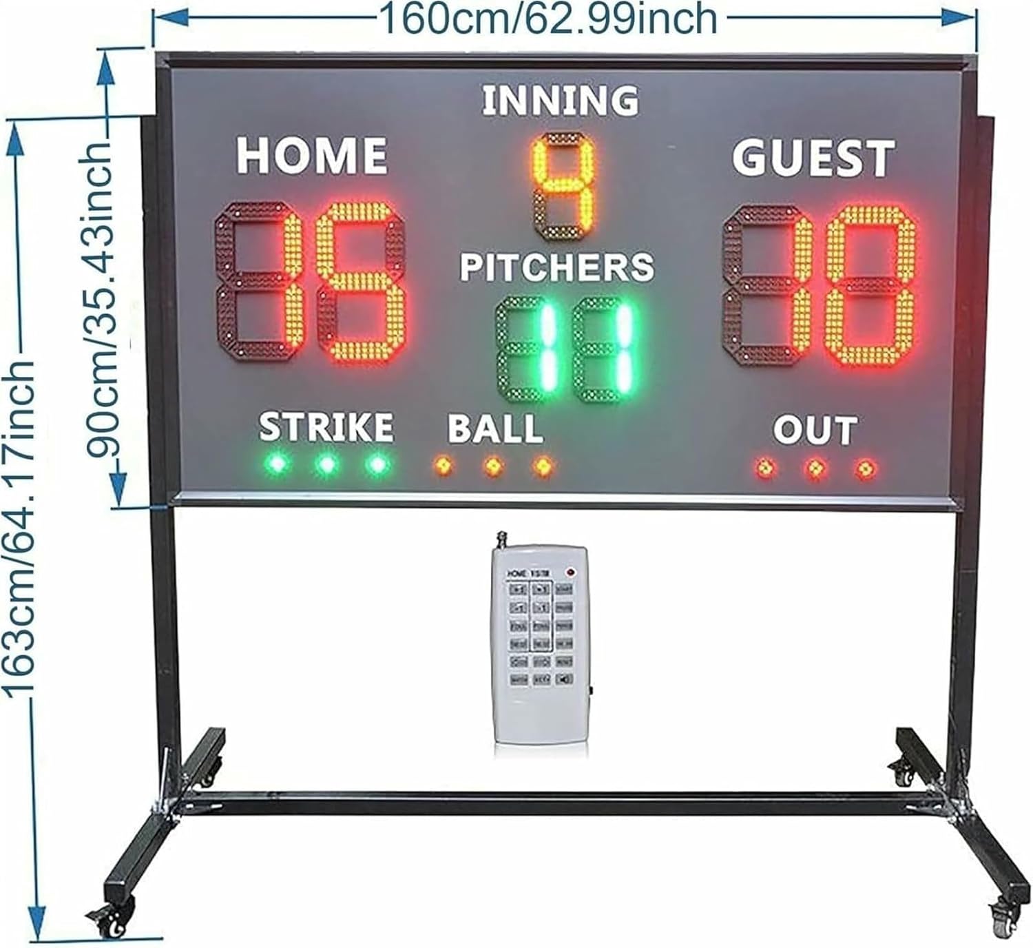 LED Digital Scoreboard with Wheel Stand, Electronic Baseball, Basketball, Tennis Football Scoreboard with Remote Control