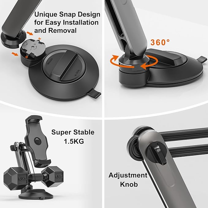 Soporte de mesa para tablet, ajustable en altura, ventosa 4", 360° giratorio, 4.7-12.9" miniatura 3