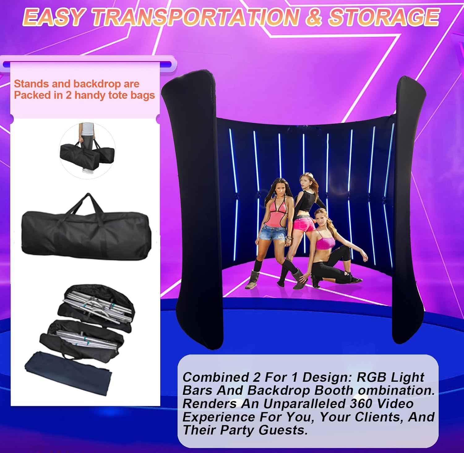 360 Photo Booth Backdrop Tents, Customized Logo, 32PCS RGB LED Light,10'W x 8'H, 360 Camera Photobooth Enclosure Portable Spiral Screen Stand Backdrops for Rental Wedding Party