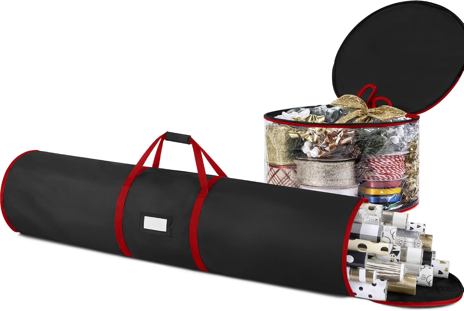 Premium Christmas Wrapping Paper Storage Bag - Fits 20 Rolls & Ribbon Holder, 46-Inch- Underbed Xmas Organiser with Gift Wrap Accessory Box, Dual Zips & Carry Handles, Tear Proof 600D