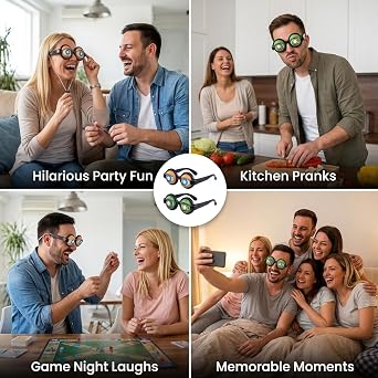 Funny Props Glasses Blinking Eyes, Kinetic Crazy Eyes Glasses with Pull String, Adjustable Prop Glasses for Parties and Events, Lightweight and Durable Blinking Eye Glasses