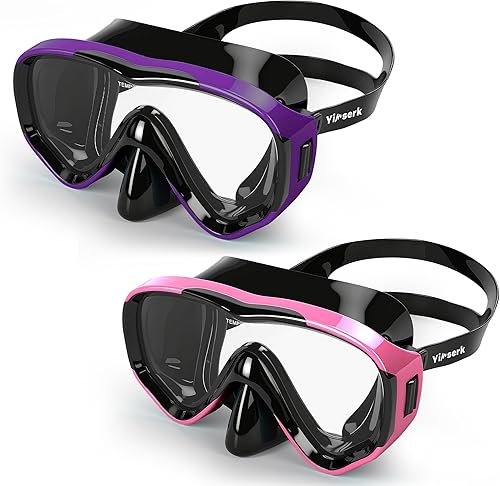 Miniatura 16 de Gafas de natación para niños con cubierta para la nariz, máscara de buceo de vidrio templado antivaho para niños de 6 a 14 años Paquete de 2: rosa y