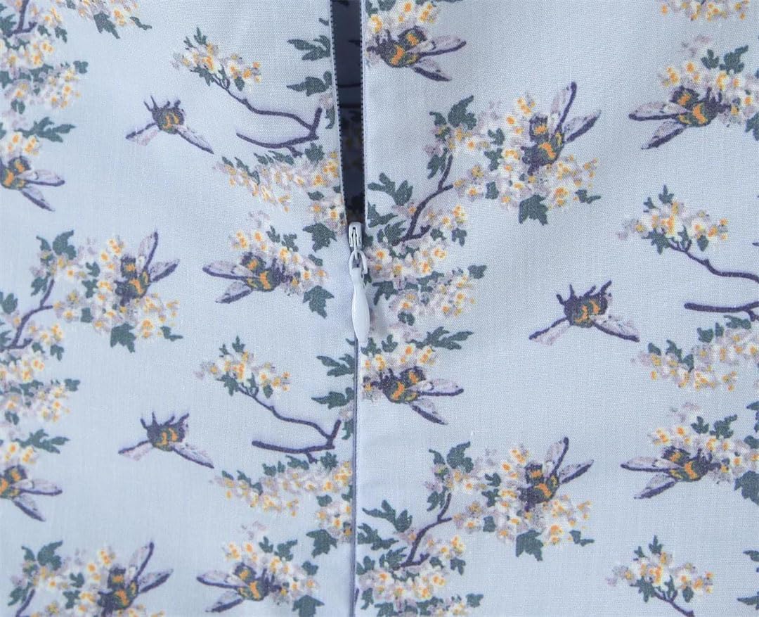 Vestido largo midi de algodón con estampado floral sin espalda para mujer