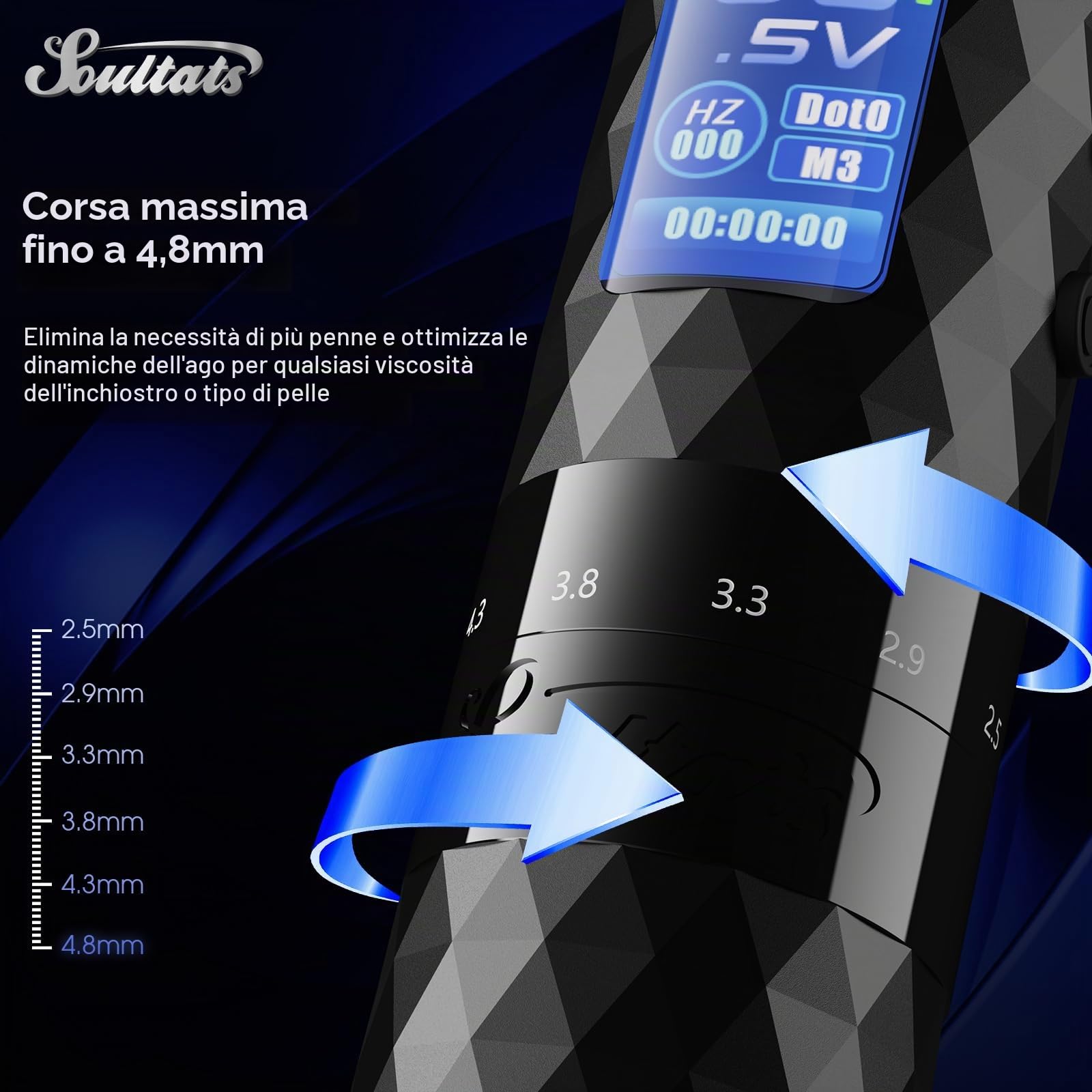 Kit Tatuaggi - Macchinetta per Tatuaggi Kit Completo con 6 Corse 2.5-4.8mm Macchinetta Tatuaggi, Alimentatore Batteria Extra da 1600 mAh, 20Pz Aghi Tattoo per Principianti e Artisti