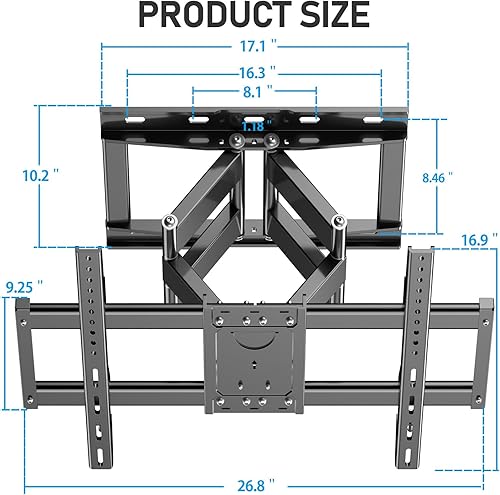 Miniatura 8 de Soporte de pared para TV de movimiento completo, televisores planoscurvos de 37 a 85 pulgadas, brazos articulados giratorios, VESA máximo de 23.16 x