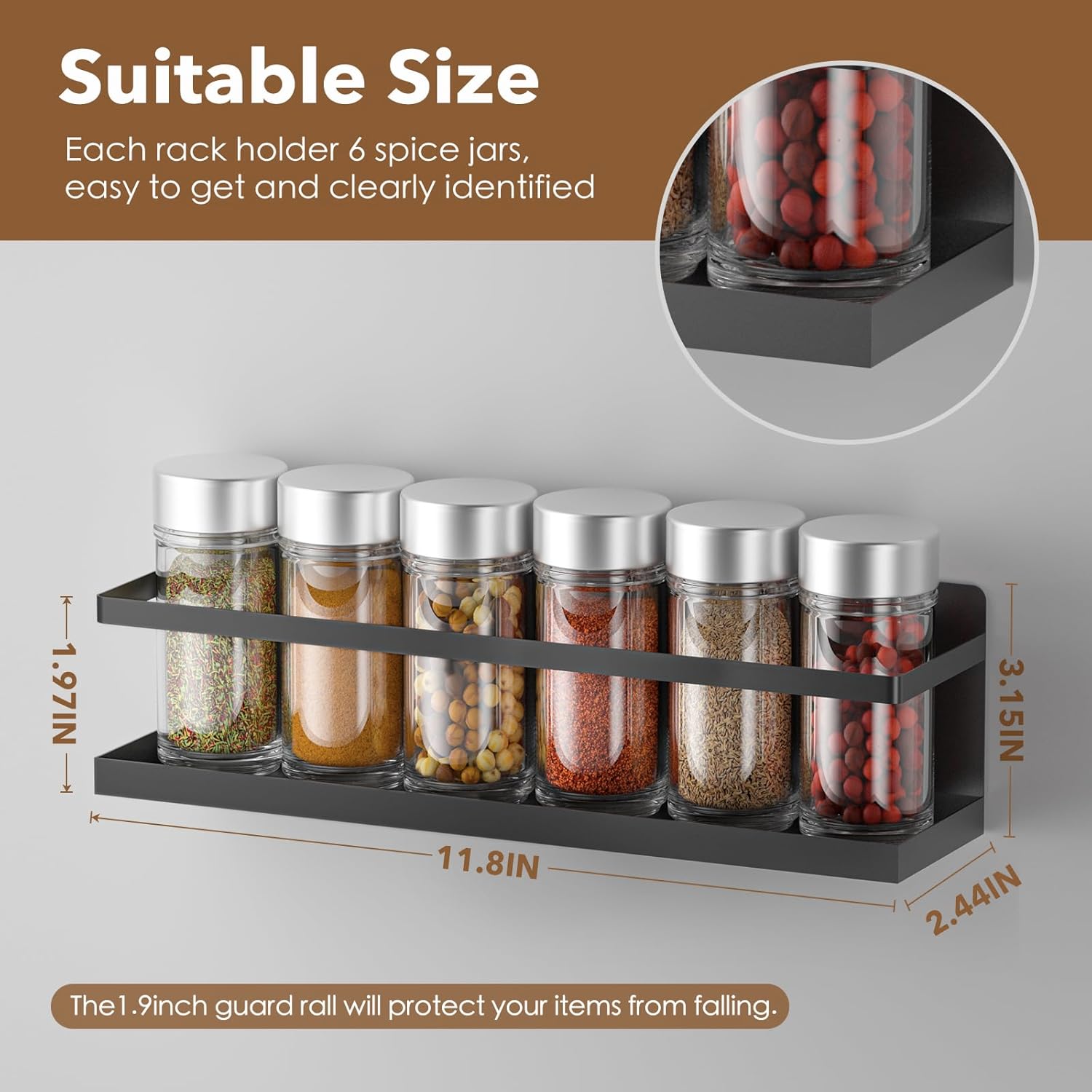 Magnetic Spice Rack for Refrigerator, Magnetic Fridge Shelf for Kitchen Spice Organizer, Spice Rack Wall Mount, Fridge Organizers and Storage (2, Black) - Image 3