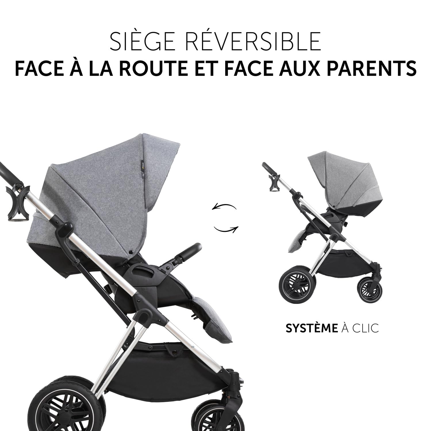 hauck Poussette 2 en 1 Vision X - Avec Nacelle, Siège Réversible et Couvre-Jambes, Roues en Caoutchouc, Pliable et Compacte, Porte Gobelet, Jusqu'à 22 kg - Noir Mélange
