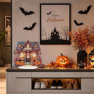 VODAPYC Halloween Diamond Art Tabletop Kits for Adults | Candy Shop Theme, DIY Stand Up Special Shaped Acrylic Diamond Art Ornament for Home Decor