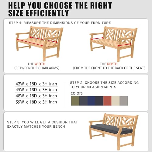 Vista 45 de Favoyard - Cojín de banco para exteriores de 42 x 18 pulgadas, impermeable, para muebles de patio, el color resiste 3 años, para el sofá de jardín