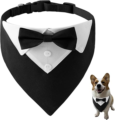 Disfraz formal de esmoquin para perro, para boda, para cumpleaños, para cachorro, con corbatín, ajustable, para mascotas, cuello de moño, para