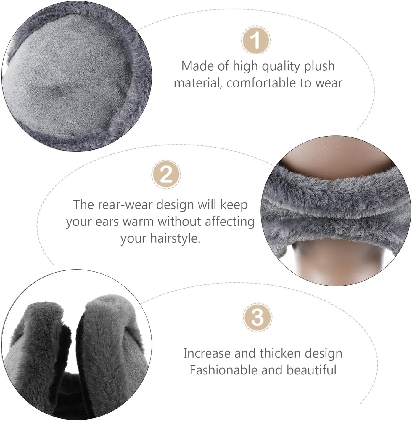 Didiseaon 2pcs Plush Warm Earmuffs Rear-wear Winter Ear Warmers for Men and Women Thick Soft Cozy Ear Covers for Outdoor Activities and Cold Weather Protection Black and Gray