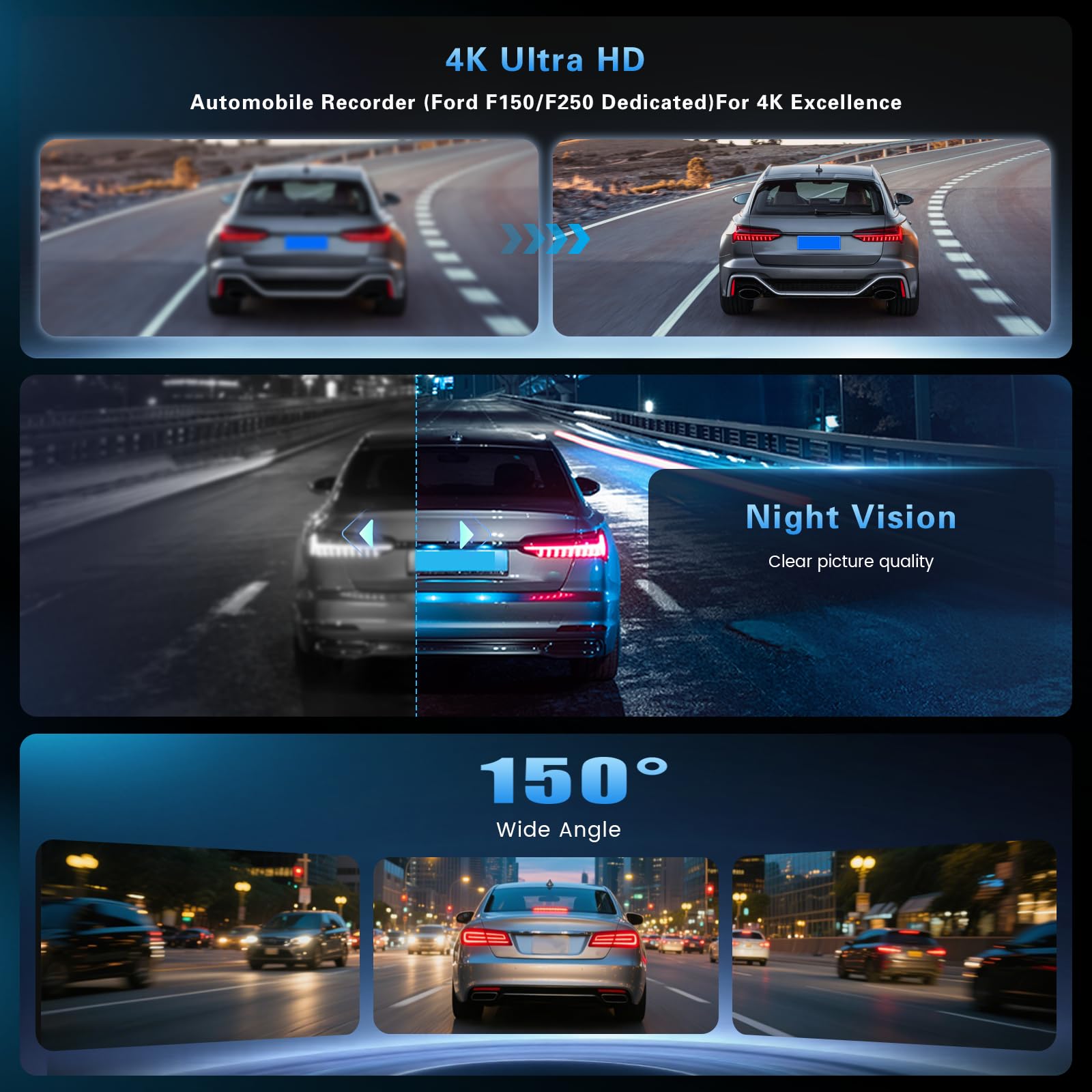 Inefala 4K UHD 2160P Dashcam para VW Tiguan 2018-2024, Dash CAM Coche con Tarjeta SD de 64GB 150° Gran Angular Visión Nocturn, Dashcam Cámara Coche con WiFi App Controlcon Sensor G Grabación de Bucle