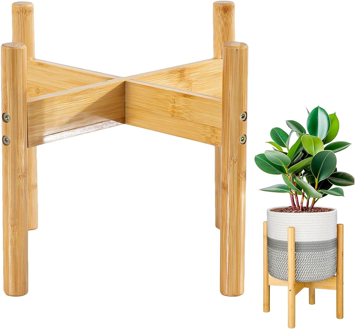 Bamboo Cross Plant Stand Adjustable Height 12.6 Inch Base For Orchids | Holds 120 Lbs,Flip Design Adjusts 3.5-7.5 Inches,12.6 In Wide Base,Natural Bamboo Cross Frame For Orchids And Potted Plants