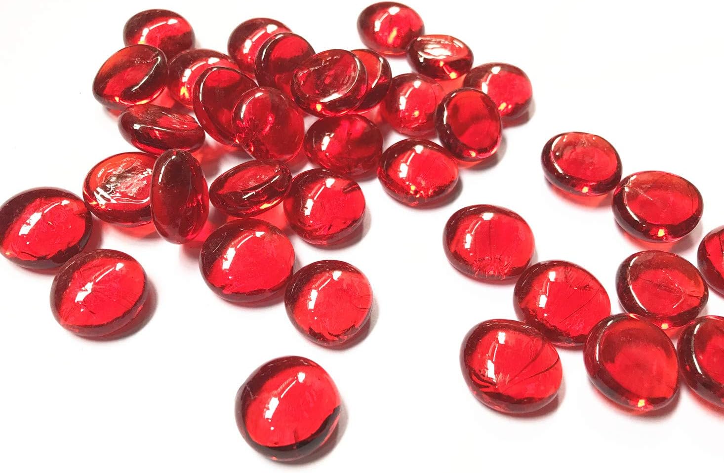 Glass Gems Stone, 4 Lb (4 Pound) Flat Pebbles Marbles for Vase Fillers, Aquarium Fillers Decor, Party Decoration (Approx 350 pcs Dark Red)