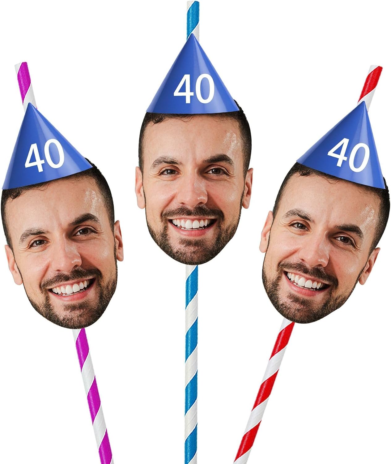 Photo Face Straws 25th 30th 50th 40th Birthday Party Decorations Personalized Parties For Him Her Women UCPFS40