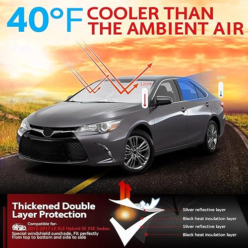 Miniatura 2 de KAYZT Parasol para parabrisas para Toyota Camry 2012-2017 LE XLE Hybrid SE XSE Sedan plegable, accesorios de ajuste personalizado para ventana