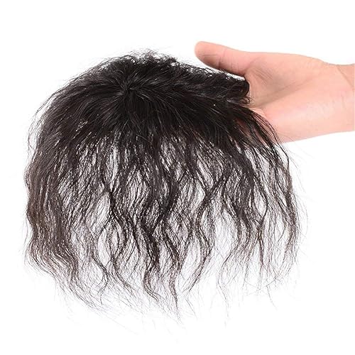 Miniatura 2 de Postizo rizado de aspecto natural esponjoso con clip de cabello humano con flequillo, peluca de repuesto para cabello fino, 279.5 in, 6.7 in, color